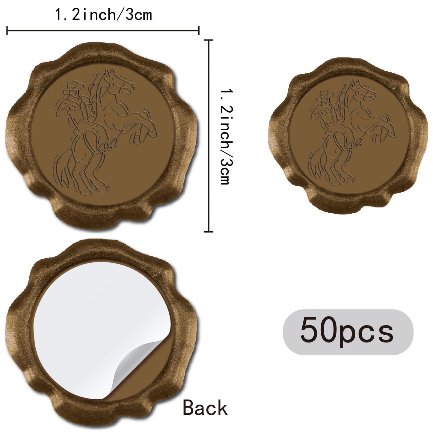 CRASPIRE Cowboy Wax Seal Stickers 50Pcs Self Adhesive Wedding Invitation Envelope Sealing Stamp Sticker Horse Vinatge Bronze for Birthday Christmas Wrapping Party DIY Craft Greeting Card Decor