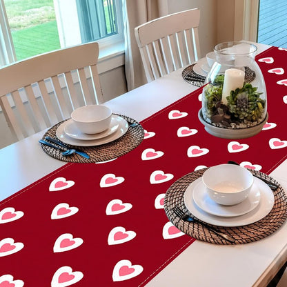 Valentine's Day Table Runner Linen Red Love Heart Table Runner Love Cloth Dresser Scarves for Valentines Holiday Home Kitchen Dining Style Table Decoration (13*72 Inch)