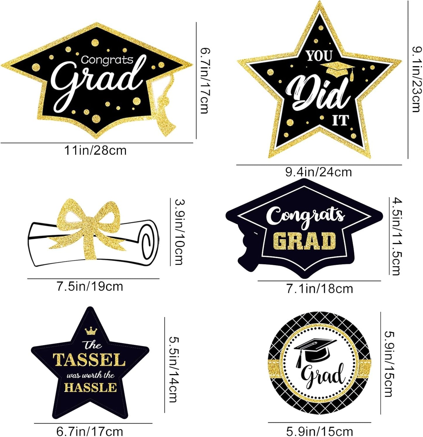Black and Gold Graduation Decorations Set of 24, Class of 2025 Table Decor, Congrats Grad Party Supplies