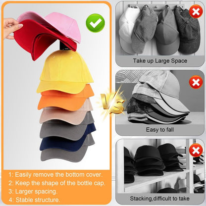 Fododo 2 Pack Hat Organizer for Baseball Caps, Hat Rack for Wall, Strong Adhesive & Screw-in Cap Holder Hats Hangers for Closet Door & Bedroom