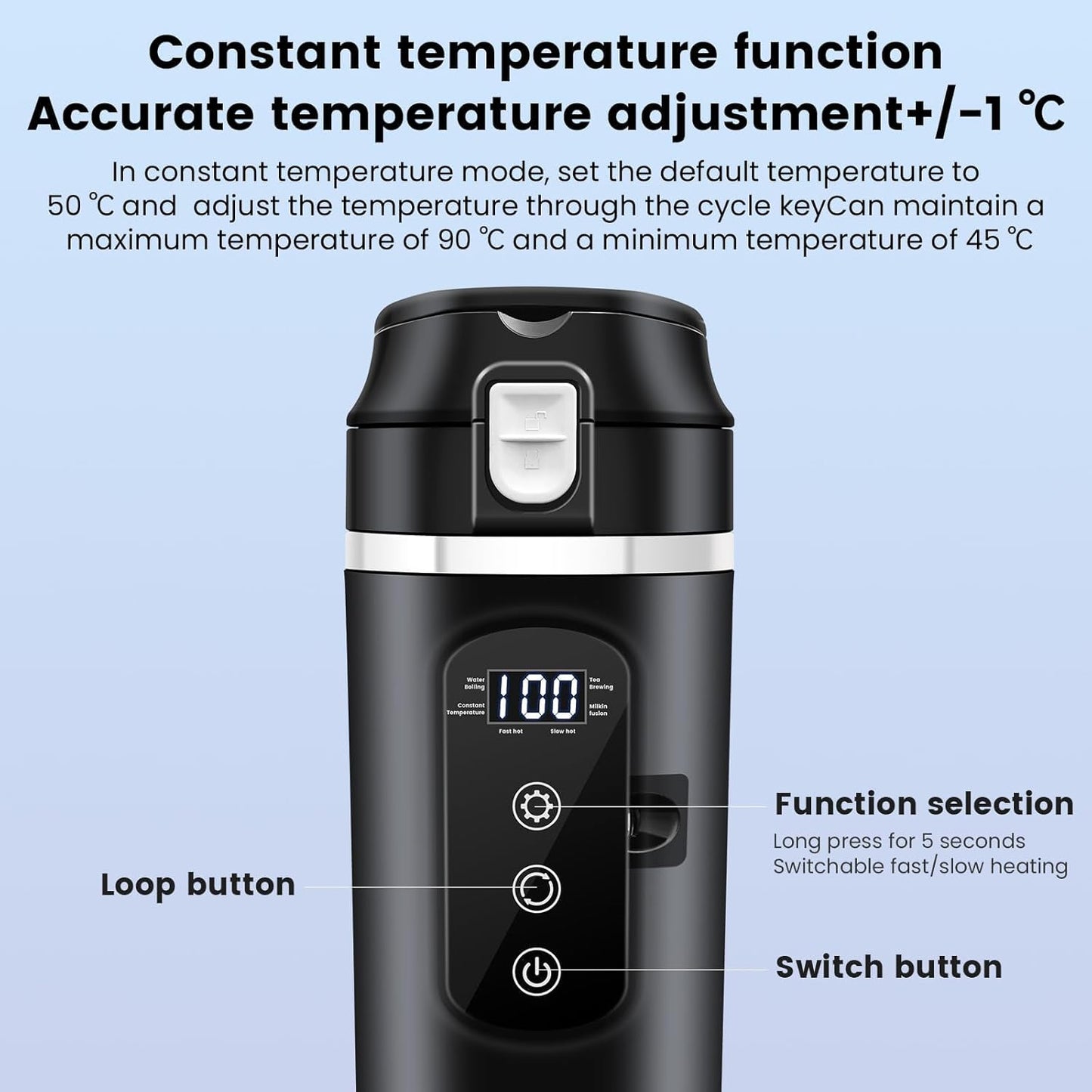 12V/24V 400ml 304 100 DC Car Travel Electric Kettle, Car Heating Mug with Anti-Spill Lid, Leak-proof, Stainless Steel