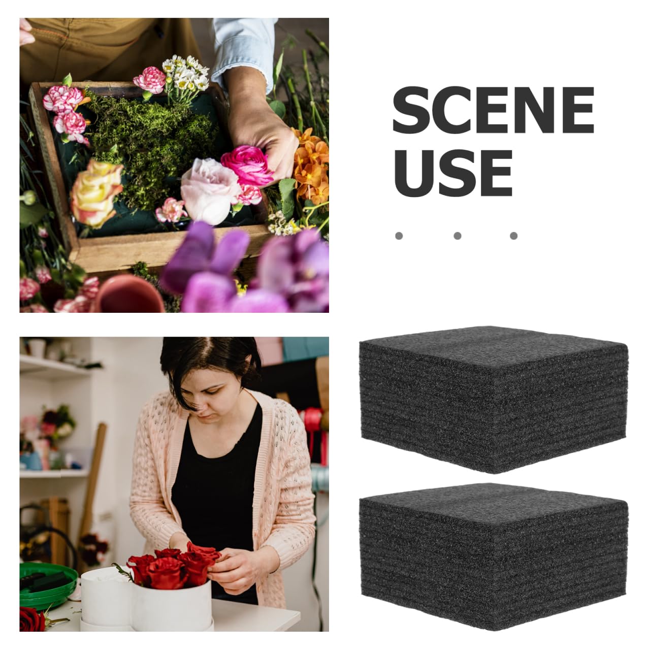 Levemolo Black Floral Foam Sheets 2 Pack 5.90X5.70X2.95 Inch High Density Cushioning Base for Artificial Flowers Floral Arrangement Supplies Reusable Crafting Blocks