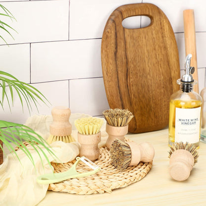 12 Pcs Bamboo Dish Brush, Wooden Scrubber Sisal Bristle Kitchen Wood Brushes for Cleaning Mini Dish Scrubber for Food