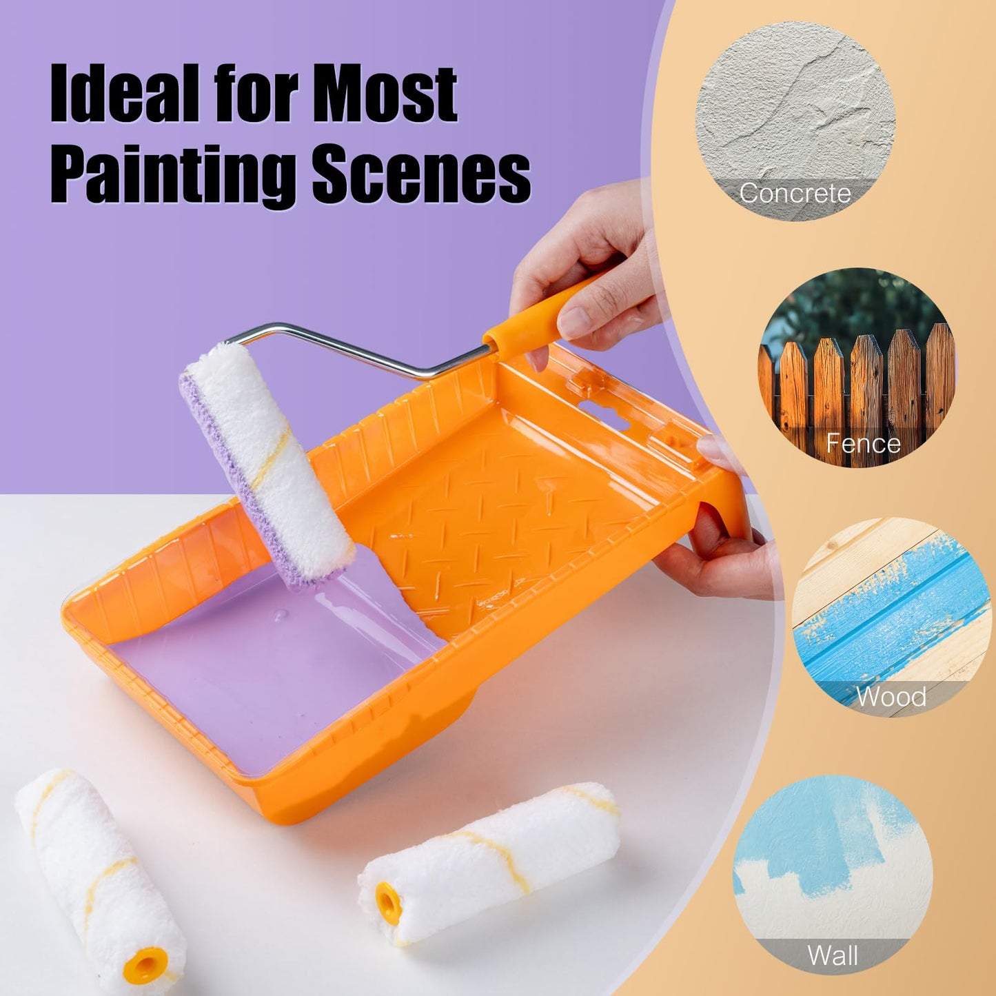 Mister Rui Foam Paint Roller, 4 inch Paint Roller 8 Pack, Small Paint Roller, High Density Foam Paint Roller Tray and Liner Set, Sponge Rollers for Painting and Staining