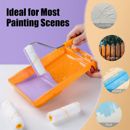 Mister Rui Foam Paint Roller, 4 inch Paint Roller 8 Pack, Small Paint Roller, High Density Foam Paint Roller Tray and Liner Set, Sponge Rollers for Painting and Staining