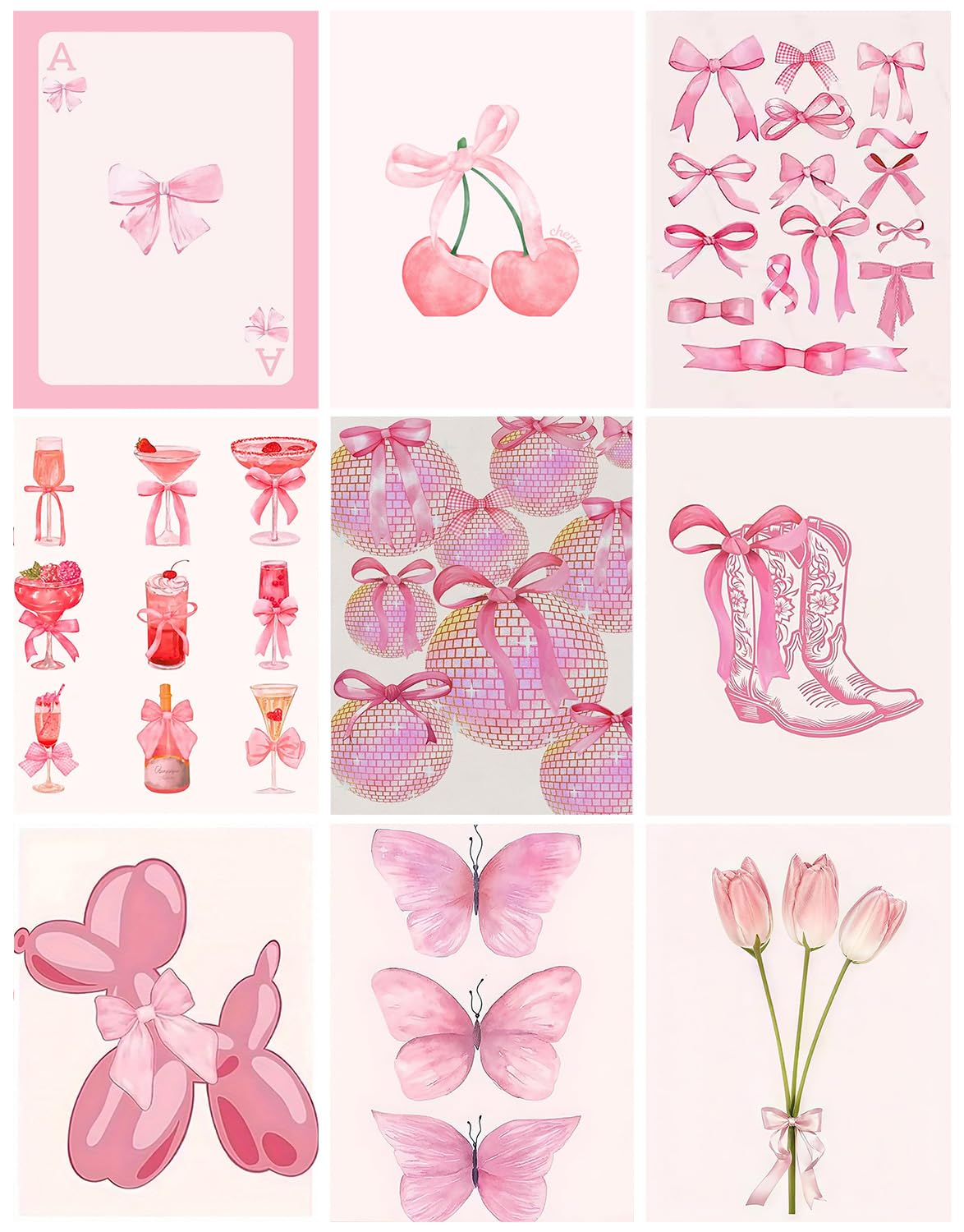BAWKENTON 9 Pack Pink Diamond Art Kits for Adults, Girlly DIY Modern Diamond Painting Kits 5D Diamond Dots Gem Art Crafts with Tools, Hobbies for Women Crafts for Gift-10X14in