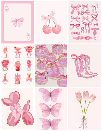 BAWKENTON 9 Pack Pink Diamond Art Kits for Adults, Girlly DIY Modern Diamond Painting Kits 5D Diamond Dots Gem Art Crafts with Tools, Hobbies for Women Crafts for Gift-10X14in