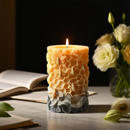 3D Bee Honeycomb Flower Pillar Candle Mold, Silicone Molds for Epoxy Resin Candle Making Wax Aromatherapy & DIY Wax Soap, Home Decoration Handmade Crafts