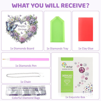 MEIYUDA Flower Wreath Diamond Art Hanging Kits for Adult, Happy Spring Diamond Painting Hanging Kits Ornaments, DIY Special Shaped Rhinestone Window Pendants Kit for Home Garden Wall Decor