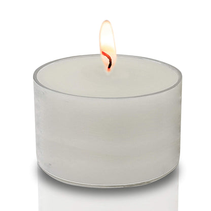 Ner Mitzvah Long Burning Tealight Candles - 8 Hours - White in Clear Cups - Unscented - 80 Pack - Made in EU