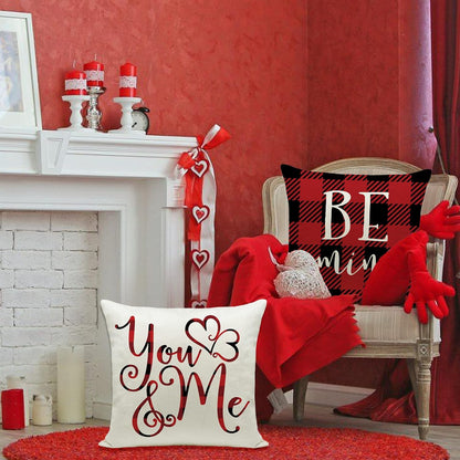 Ueerdand Set of 4 Valentines Day Pillow Covers, 20x20 inch Red Black Buffalo Check Decorative Cushion Cases
