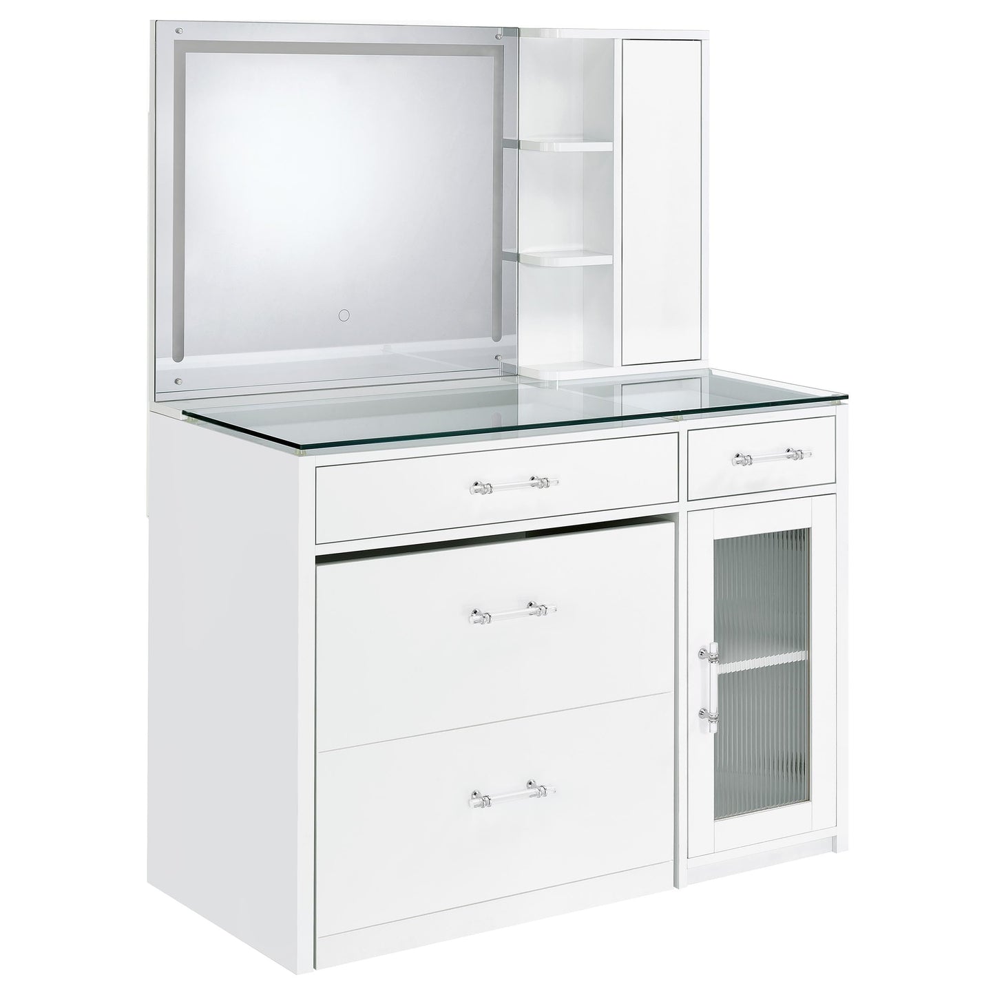 Coaster Home Furnishings Flora 2-Drawer Vanity Set with Led Mirror White High Gloss