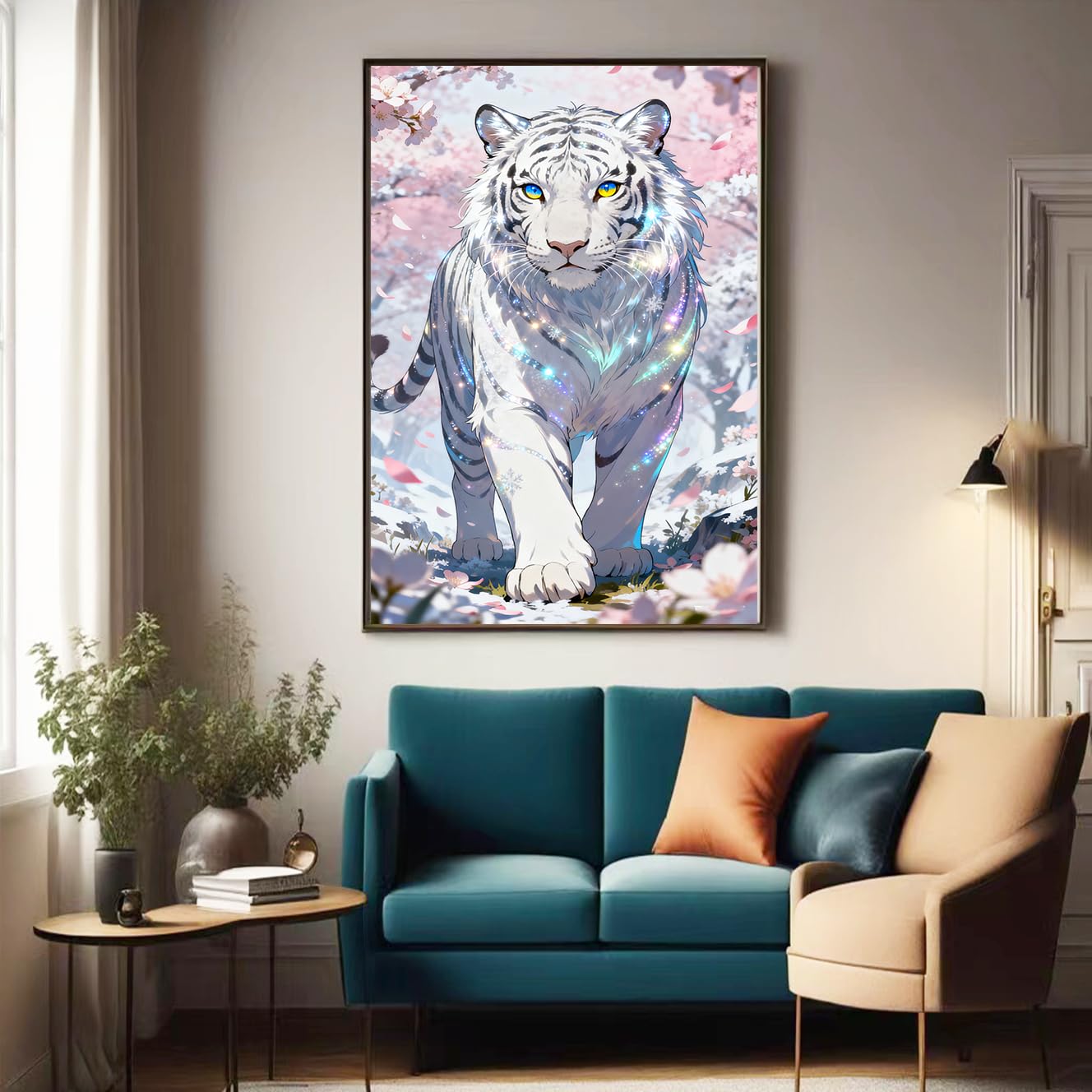 Lvmuu White Tiger Diamond Art Kits for Adults, Full Round Drill Animal Diamonds Painting Sets for New Beginner Paint with Shiny Beads Art Crafts Home Decoration 30x50cm