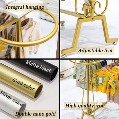 SPTZQURY Round Clothing Rack, Commercial Floor Standing Clothes Hanging Rack, Oval Iron Clothing Hanging Rack, for Bedrooms Hanging Apparel, Boutiques Display, Laundry Room (Gold)