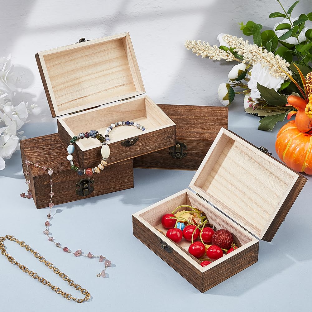 SUPERFINDINGS 6PCS Wooden Jewelry Storage Box Wood Container Boxes Wooden Box with Hinged Lid Wood Reusable DIY Gift Case Rustic Keepsake Case for Jewelry Trinket Cards Letter Storage, 5.85x3.88x2.34