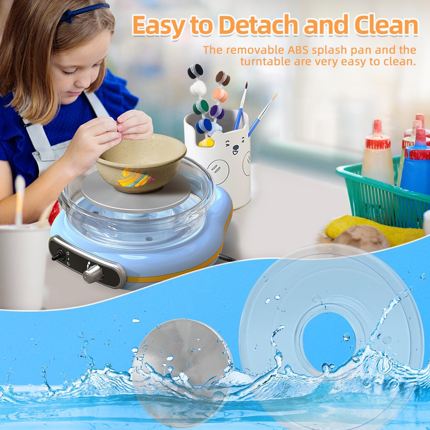 Hitish Mini Pottery Wheel Kit for Kids - 4.7" Turntable Two-Way Rotation Electric Pottery Machine, Adjustable Speed, Low Noise, Clay Wheel DIY Kit for Teens Adults Beginners, Pottery Tools Included