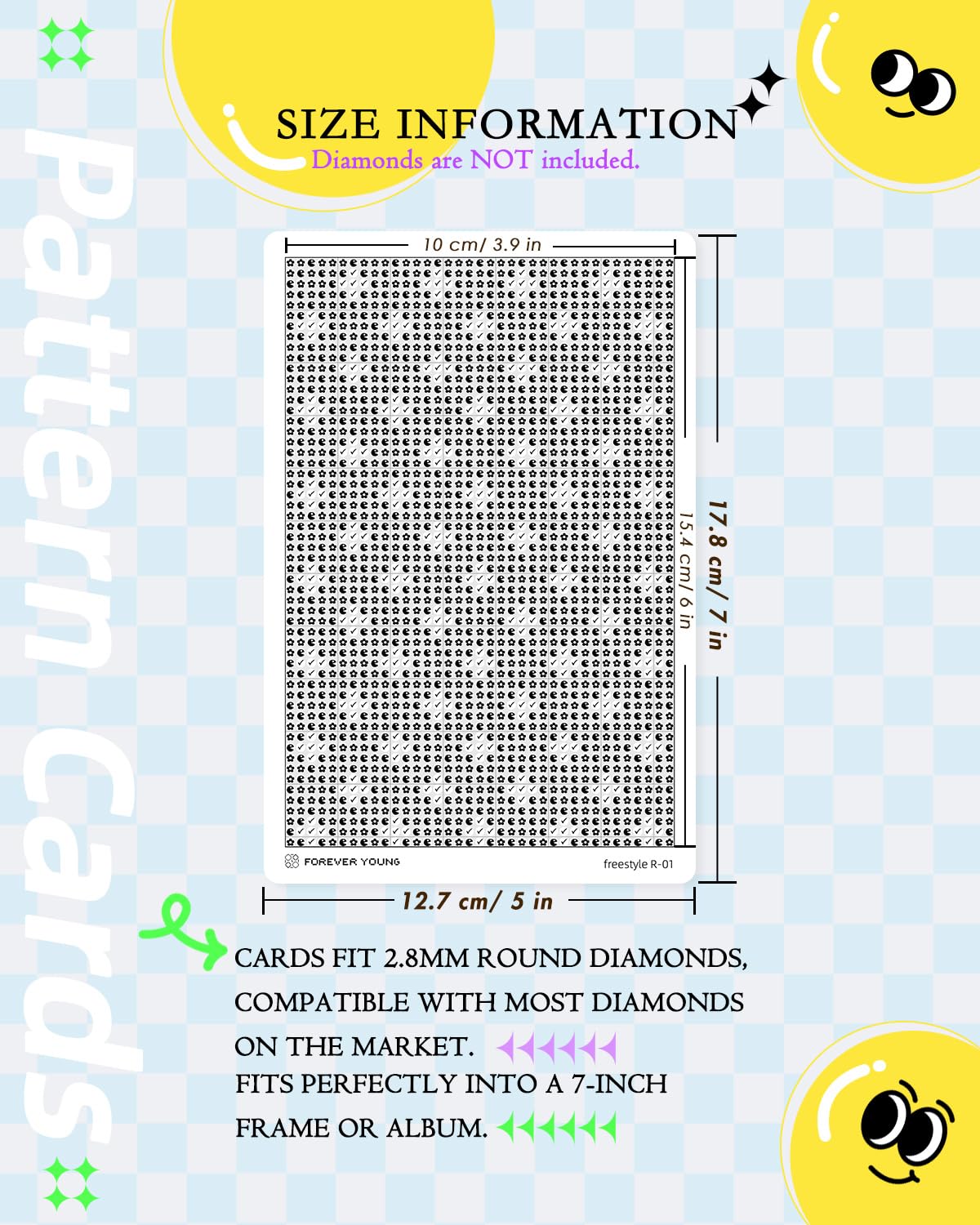 forever young 24 Designs Diamond Freestyle Cards for Beads, 5x7 Blank Diamond Art Cards with Glue for Round Dots for Adults, Postcard-Style Diamond Painting Accessories (No Drills)