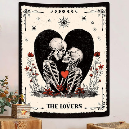 ARTCREATOR The Lovers Skull Tapestry Wall Hanging Black and White Skeleton Tapestries Vertical Witchy Gothic Wall Bedroom Decor for Living Room Bedroom (59" x 78")