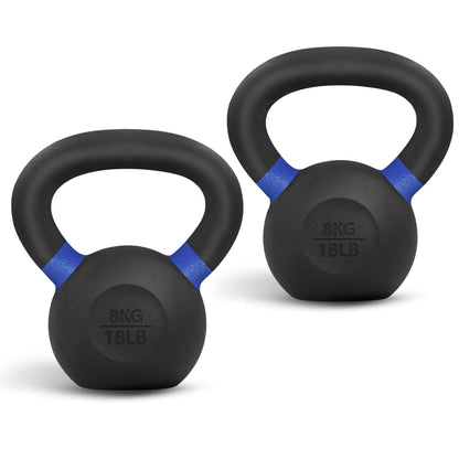 Yes4All Powder Coated Kettlebell, Cast Iron Core Kettlebells with Non-Slip Handle & Flat Bottom for Conditioning, Heavy Duty for Strength Training, 9lb to 71lb - Single & Pair