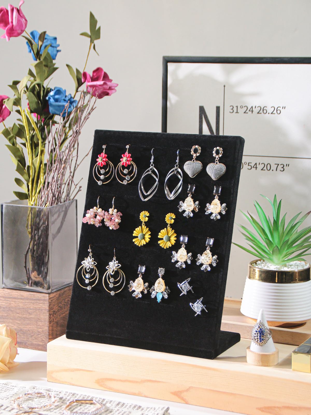 Ausalivan Ring Board Display Stand,Velvet Jewelry Earring Organizer Holder for Selling,Vendors Storage Tray for Multiple Rings (Black)