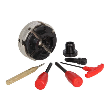 VINWOX 4INCH 4-Jaw Self-Centering Wood Lathe Chuck, 2" Round Jaw Mounted, 1"x8TPI thread & 3/4"x16TPI Adapter, T Allen Wrench, Screw Chuck, SCR4-4, Nickle electric Coating Body