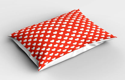 Ambesonne Valentine's Day Pillow Sham Set of 2, White Hearts on Vibrant Background Love Pattern for Romantic Couples, Quality Microfiber Bedding Item for All Seasons, 26" x 20", White Vermilion