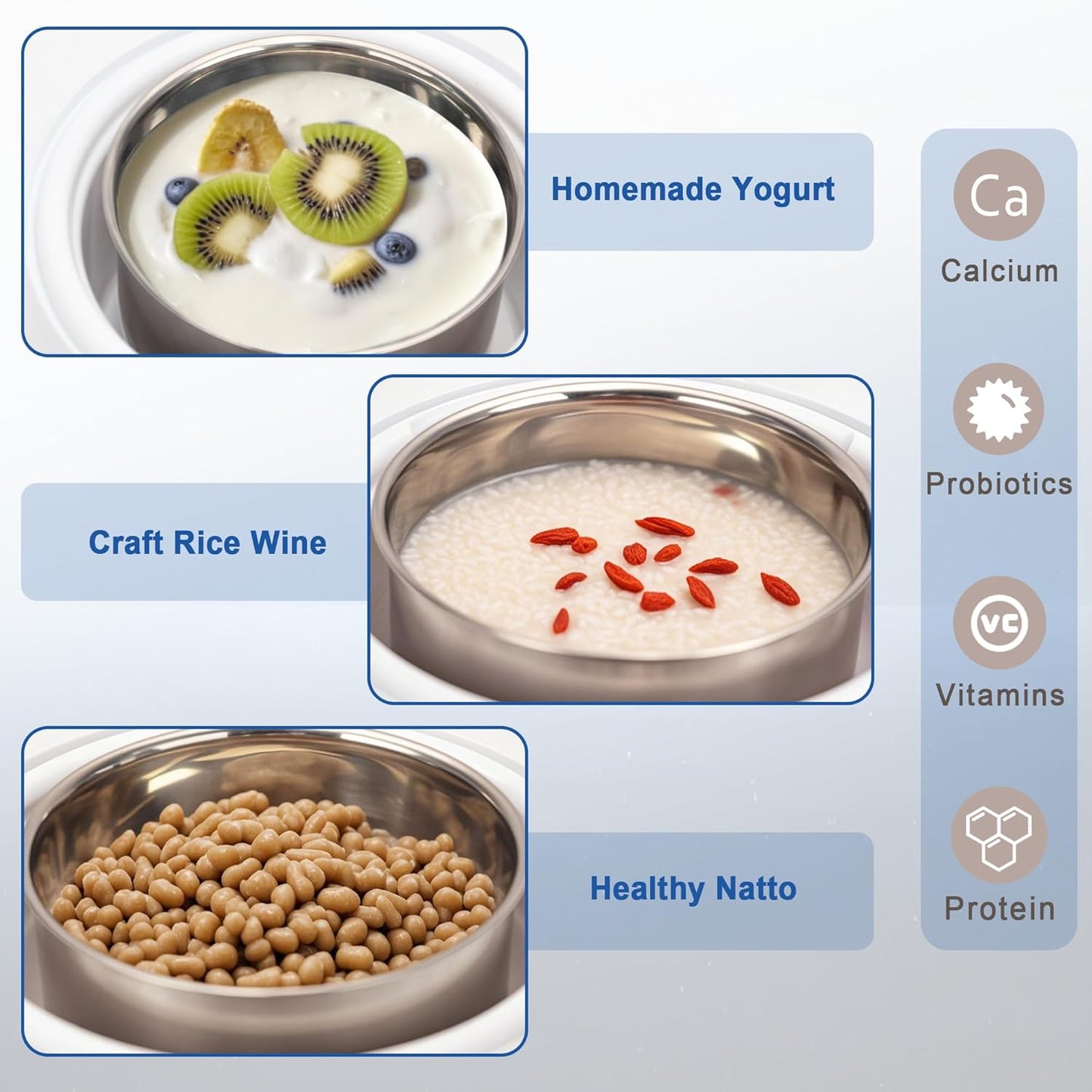 YQQKRCB Temp(32C-45C/90F-113F)&Time(1-42h) Countdown,LED Display,304 (1.2 Automatic Yogurt Maker with Adjust BPA-free