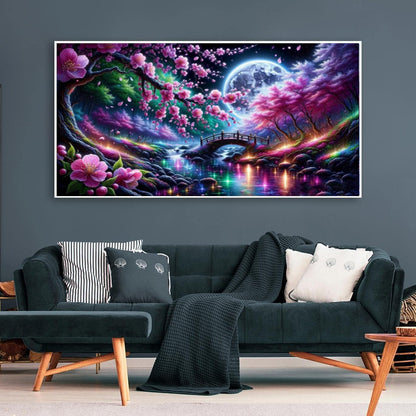 COHAYISY Flowers 5D Large Diamond Painting,Cherry Scenery with Moon Large Diamond Art Kits for Adults, DIY Round Full Drill Crystal Rhinestone Arts and Crafts Home Wall Decor 27.5 X 15.7inch