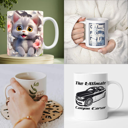 Dmsky Sublimation Coffee Mugs Tazas Para Sublimar 11 oz Blank Bulk Coffee Mug White Ceramic Photo Cups With Box, Heat Tape, sublimation paper Ideal for Crafts Printing Set of 12