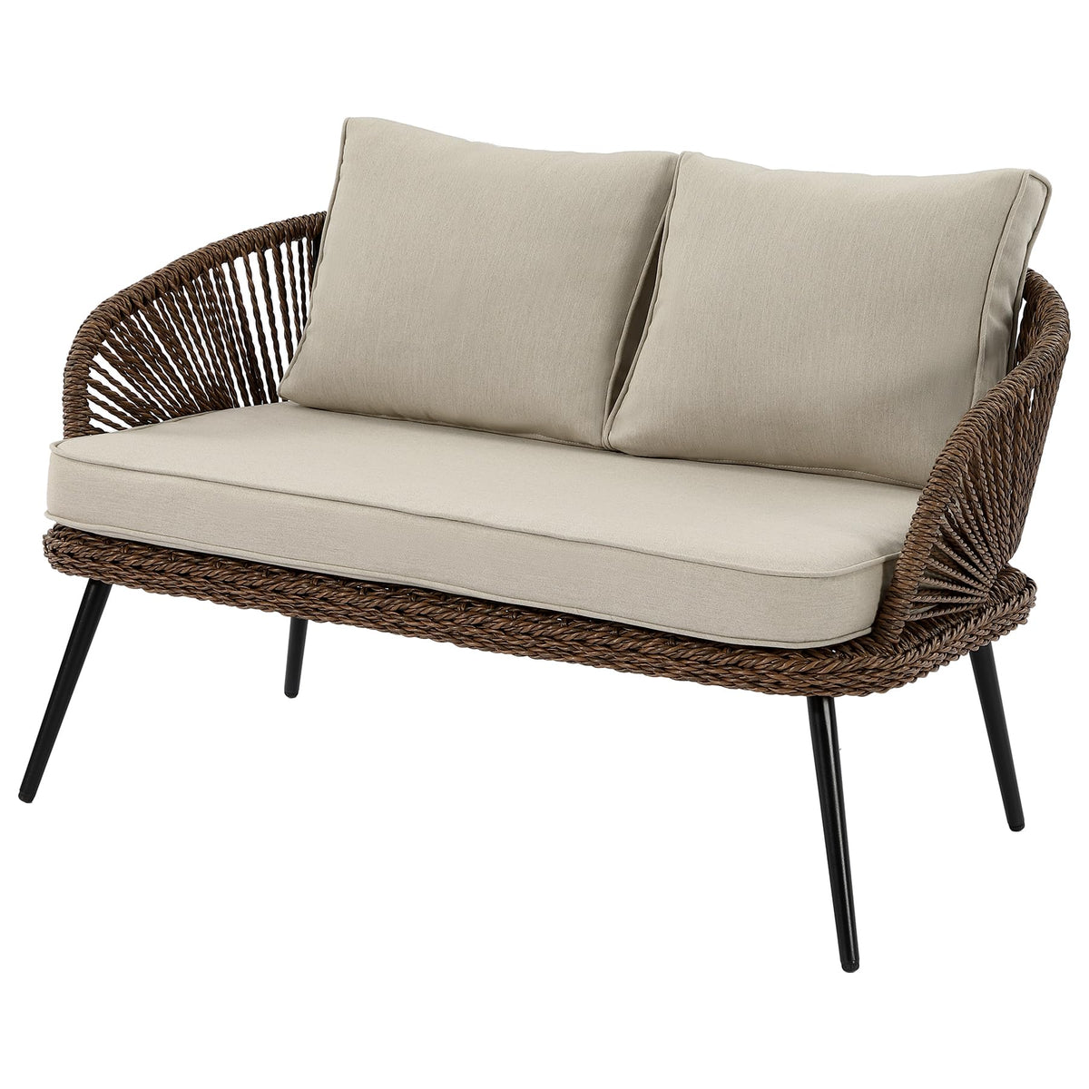 LITTLE TREE Wicker Patio Furniture Set with Coffee Table, 4 Piece Patio Sectional Furniture Set with Removable Cushions, Outdoor Conversation Set for Backyard, Garden, Porch, Balcony, Easy Assembly