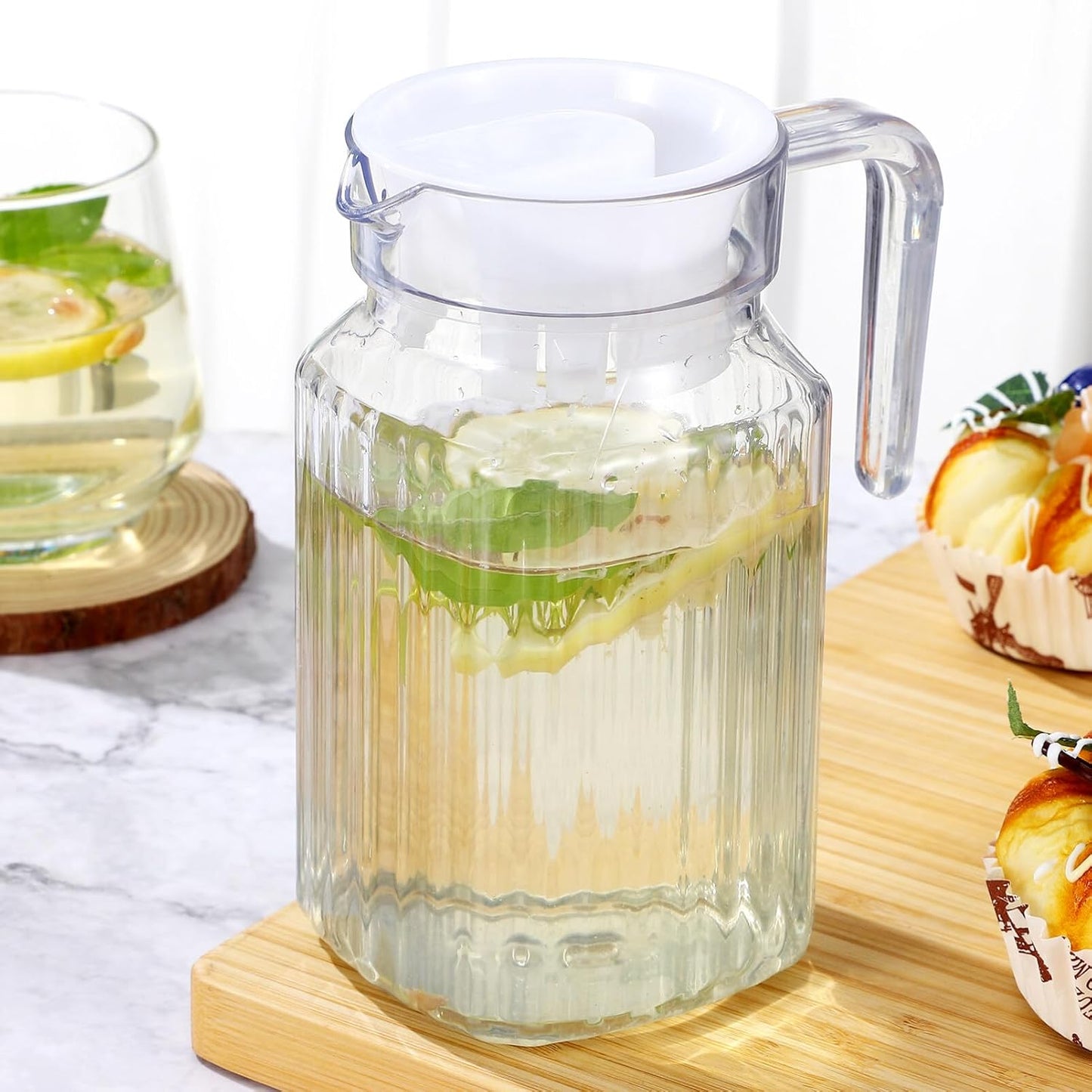SEWACC 2 Pcs Pot Cold Water Bottle, 21oz/600mL Glass Pitcher with Lid, Covered Pitchers for Iced Tea, Fridge Jug Water