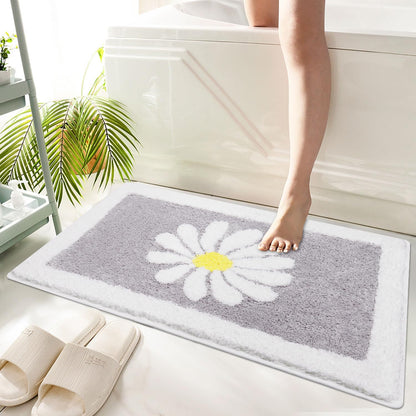 Hi Space Grey Bathroom Rugs Mat, 31.5x19.7IN, Non-Slip, Machine Washable, Cute Flower Bath Rug