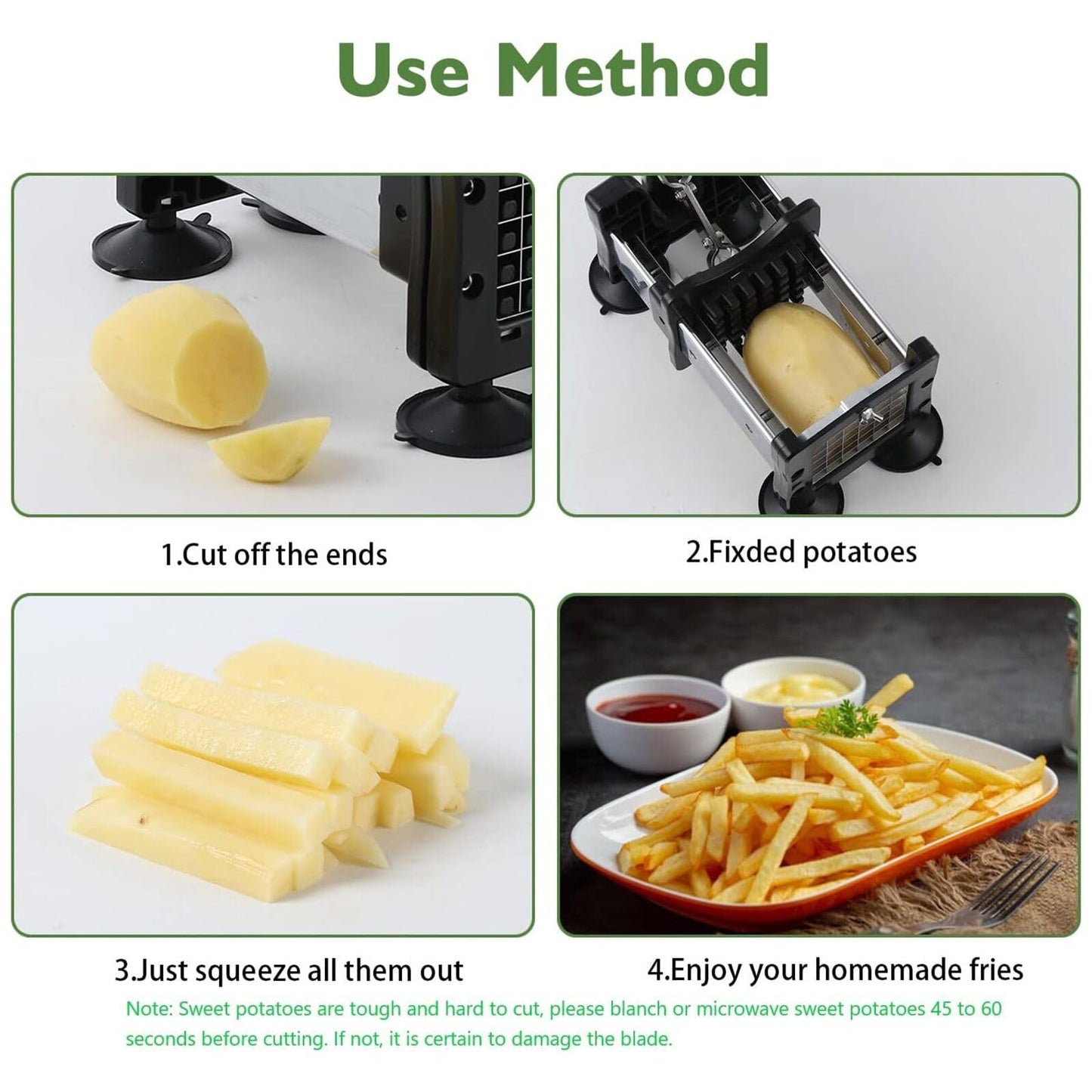 Votron French Fry Cutter Potato Cutter Stainless Steel with 2 Size Durable Blades for Vegetables, Potato, Onions, Carrots, Cucumbers, Fruits, Apples