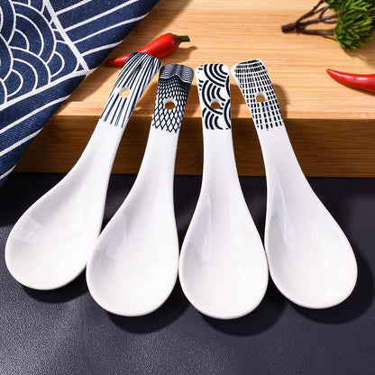 Japanese Soup Spoon Set of 4 - Small Black Style Soup Spoons for Ramen, Wonton, Oat Salad