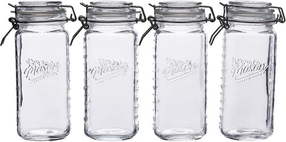Mason Craft & More Airtight Kitchen Food Storage Clear Glass Clamp Jars, 22 Ounce Mini Clamp Jar