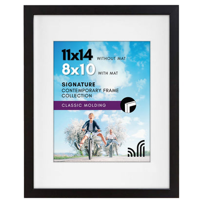 Americanflat 11x14 Picture Frame with Shatter-Resistant Glass - Use as 8x10 Frame with Mat or Display 11x14 Photo Without Mat - Signature Collection - Picture Frames for Wall Display - Black