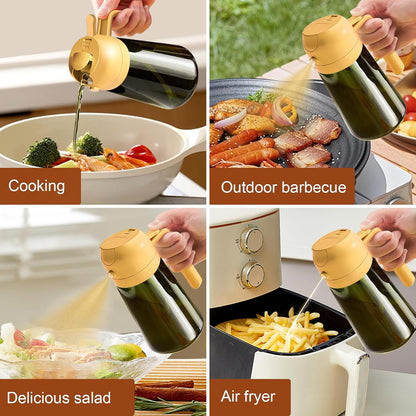 YARRAMATE Dark Green Glass Oil Sprayer - 16oz Light-Blocking 2-in-1 Olive Oil Dispenser for Cooking | Food-Grade Mister for Air Fryer & BBQ