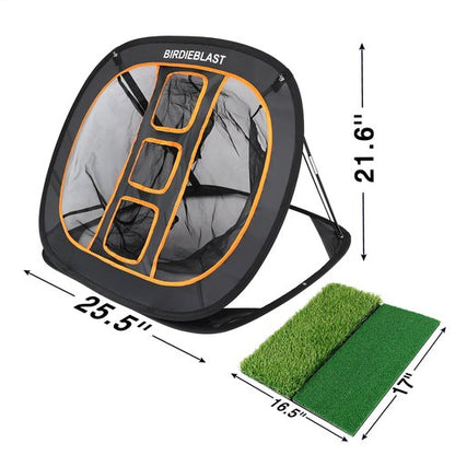 BIRDIEBLAST Professinoal Golf Chipping Net with Golf Hitting Mat,12 Practice Foam Balls and 2 Pixing Pins, for Indoor and Outdoor Target Chipping Training