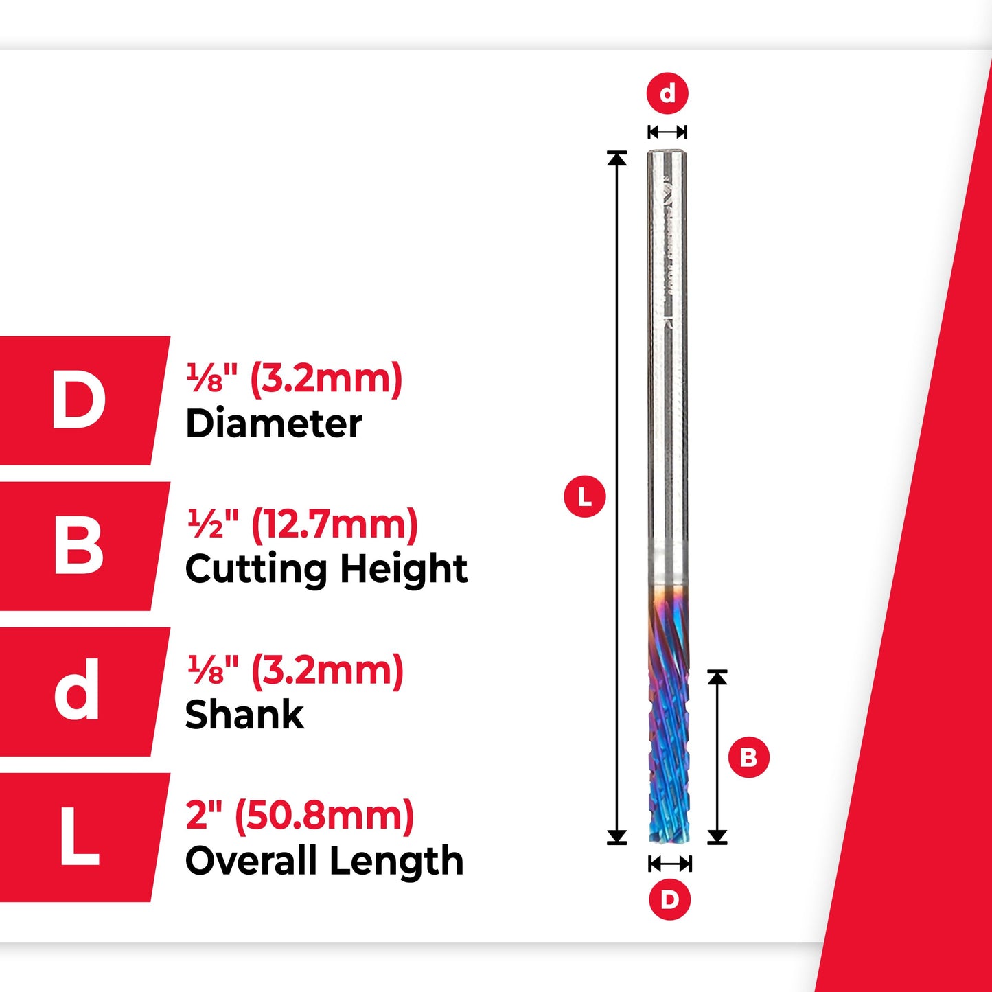 Amana Tool Spektra Coated Solid Carbide CNC Carbon Graphite Carbon Fiber Panel Cutting Router Bit Down-Cut, 46260-K, 1/8 D x 1/2 CH x 1/8 Shk x 2 L