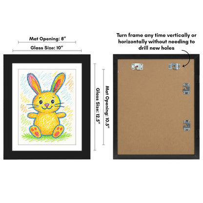 Americanflat Kids Artwork Frame Changeable (Black) - Magnetic Door Holds 100 Art Pieces - 8.5x11 Letter Size Display with Mat or 10x12.5 Without Mat - My Mini Masterpiece
