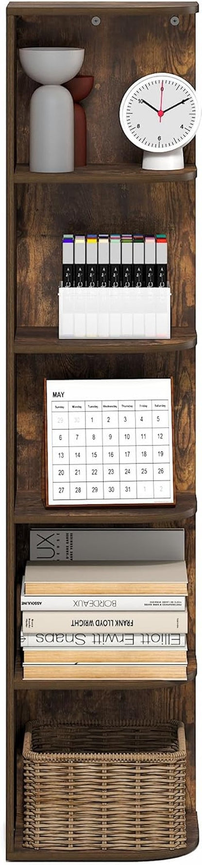 Furinno PASIR 5-Tier Corner Bookshelf - Open Shelf Design for Organization | Amber Pine, 9.3 x 12 x 51.7