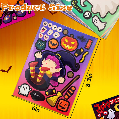 Aowplc 64 Sheets Halloween Party Games Stickers for Kids Make Your Own Stickers with 16 Different Designs Cute Halloween Party Favors Crafts Supplies