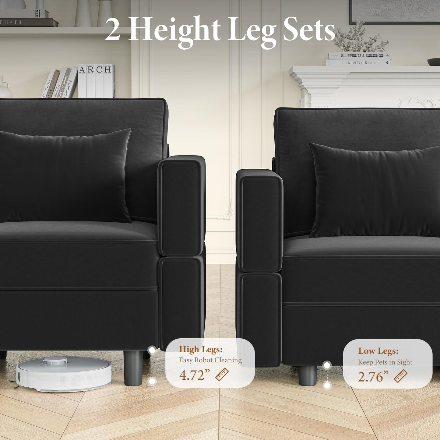Vesgantti Modular Sofa Bed with Storage, 92" Sleeper Sofas with 9 Seats Storage Chaises Removable Cover, Luxury Large Velvet Sectional Couch Set for Living Room, Apartment, Home Theater, Black