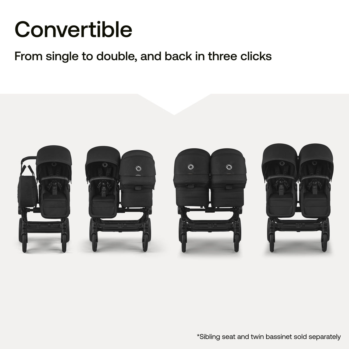 Bugaboo Donkey 6 Sibling Seat – Complete Second Seat Kit for Side-by-Side Double Stroller Conversion, Reversible & Reclining Toddler Seat with Sun Canopy – Deep Indigo