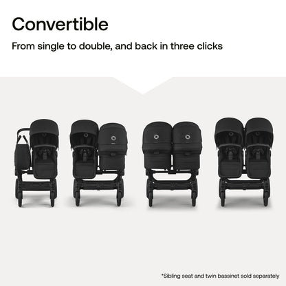 Bugaboo Donkey 6 Sibling Seat – Complete Second Seat Kit for Side-by-Side Double Stroller Conversion, Reversible & Reclining Toddler Seat with Sun Canopy – Cocoa Brown