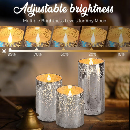LEDHOLYT Rechargeable Flameless Candle, Flickering LED Pillar Glass Fake Candle with Remote and Timer, Built-in Battery Real Wax Electronic Candle for Room Decoration, Set of 3