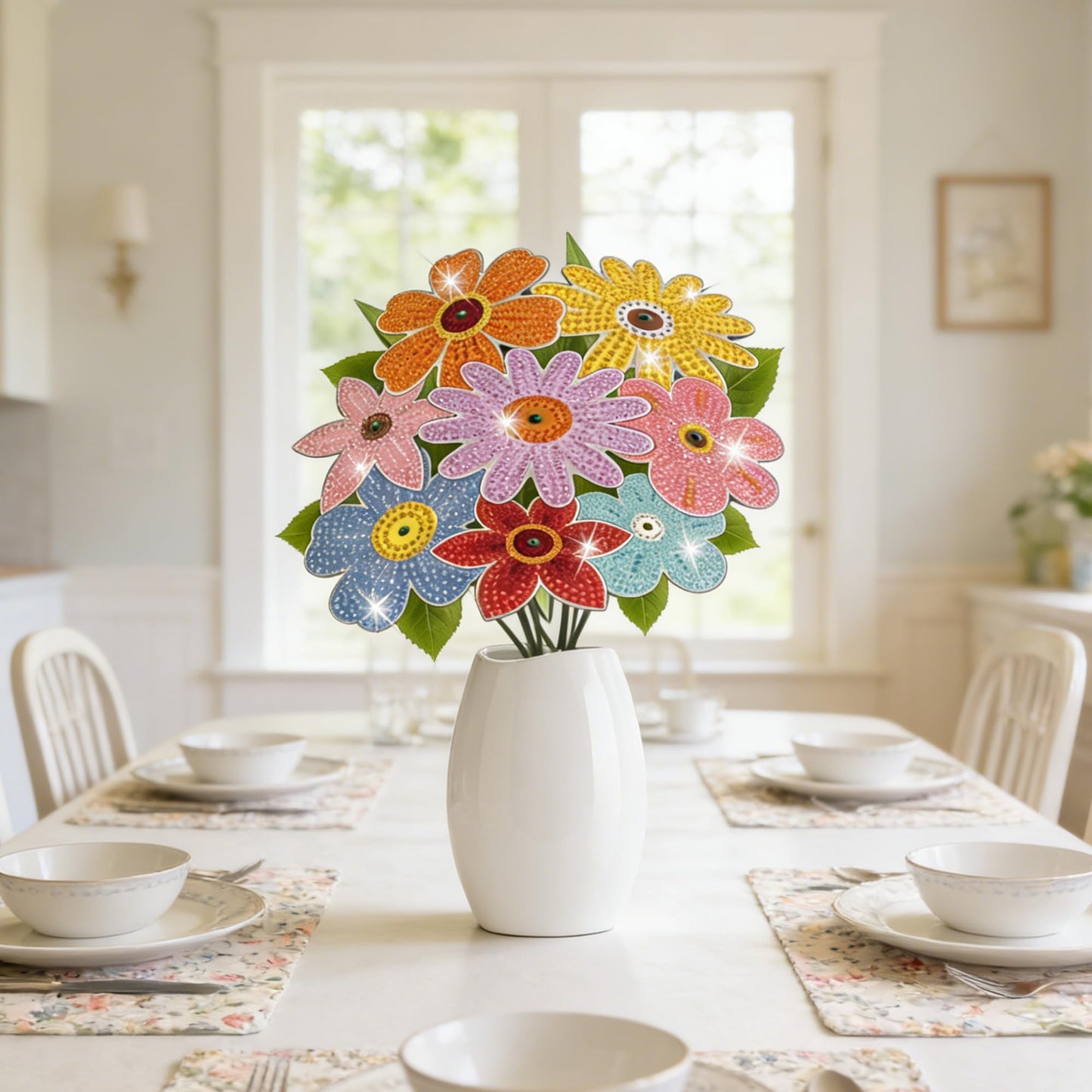 Vcekract 8 Pcs Flower Diamond Art Kits for Adults, Diamond Art for Table Decor, Diamond Painting Art Crafts for Beginners