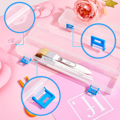 8 Pcs Translucent Plastic Paint Brush Holders Paint Brush Case Organizers Drawing Tools Storage Box Long Paint Brush Case Watercolor Pen Pencil Container Buckle Design for Artist 13 x 2.7 x 1.4 Inches