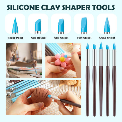 Thyrflen 18PCS Silicone Clay Sculpting Tools, Silicone Painting Brushes Kit, Clay Shaper Tool for Nail Art, Dotting, Shaping, Modeling, Air Dry Clay, Pottery, Ceramics, Polymer Clay, Crafts Supplies