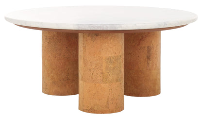 SAFAVIEH Couture Collection Marilynn White Marble/Cork 3-Leg Round Top Coffee Table